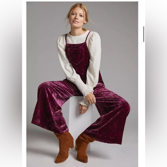 Anthropologie Pants - Anthropologie Velvet overalls wide leg S Anthropologie with paisley print